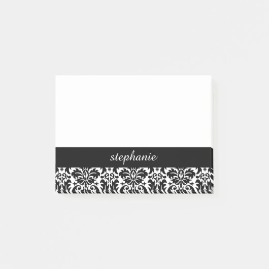 Schwarz-Weiß-elegante Damaskus hinzufügen Post-it Klebezettel (Vorderseite)