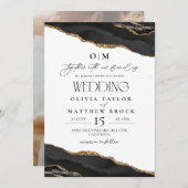 Schwarz-Weiß-Elegante Einladung zur Hochzeit (Vorne/Hinten)