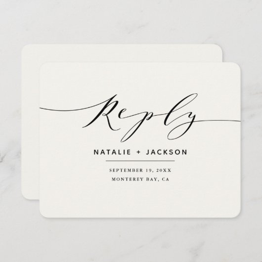 Schwarz + Weiß elegante Hochzeitsantwort (Vorne/Hinten)