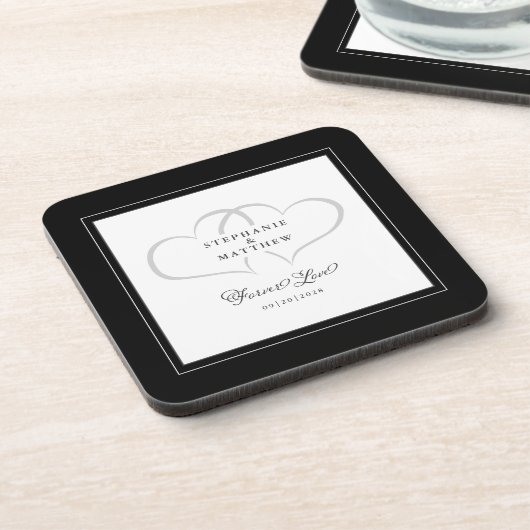 Schwarz & Weiß Elegante Hochzeitsherzen für immer  Getränkeuntersetzer (Linke Seite)