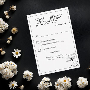 Schwarz-Weiß-elegante Hochzeitsmahlzeit RSVP Karte