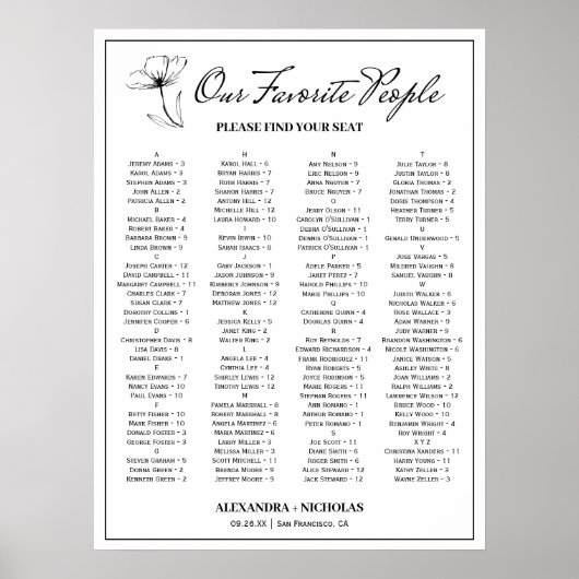 Schwarz-Weiß-elegante Hochzeitsstiftung Poster (Vorne)