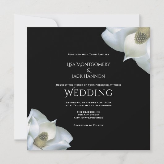 Schwarz-Weiß-Elegante Magnolia Einladung (Vorderseite)