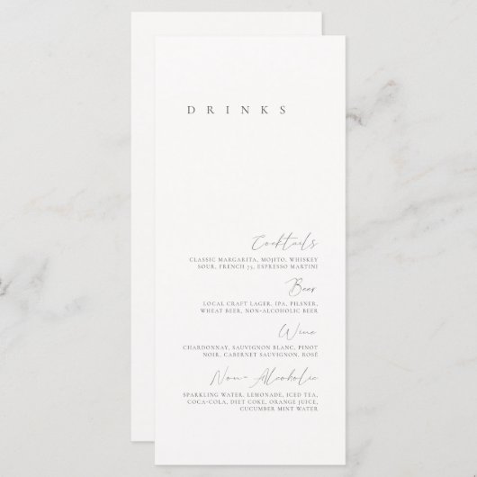 Schwarz-Weiß-Elegante Minimale Speisekarte für Hoc Menükarte (Vorne/Hinten)