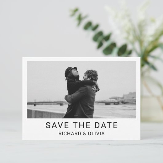 Schwarz-weiß Elegante Minimalistische Save the Dat Save The Date (Stehend Vorderseite)