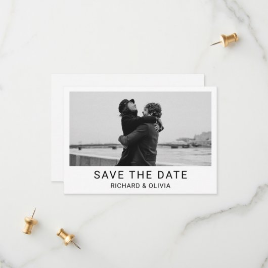 Schwarz-weiß Elegante Minimalistische Save the Dat Save The Date (Vorderseite/Rückseite Beispiel)