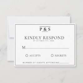 Schwarz-Weiß-elegante Monogram-Chic-Hochzeit RSVP Karte
