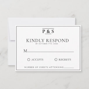 Schwarz-Weiß-elegante Monogram-Chic-Hochzeit RSVP Karte
