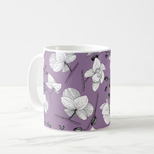 Schwarz-Weiß-elegante Orchidee mit floralen modern Kaffeetasse (Vorderseite Links)