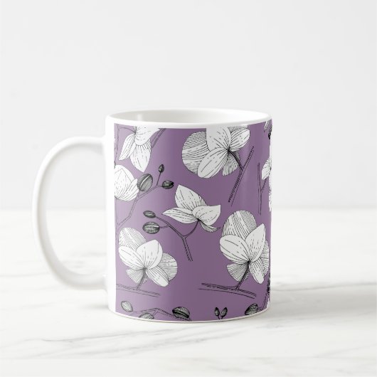 Schwarz-Weiß-elegante Orchidee mit floralen modern Kaffeetasse (Links)