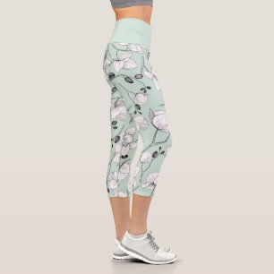 Schwarz & Weiß elegante Orchideen florale moderne  Capri Leggings