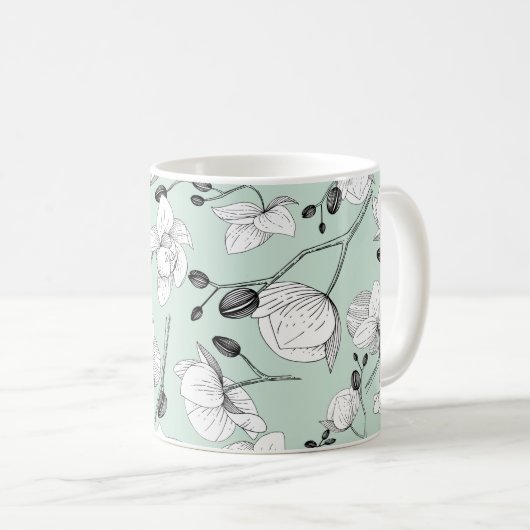 Schwarz & Weiß elegante Orchideen florale moderne Kaffeetasse (VorderseiteRechts)