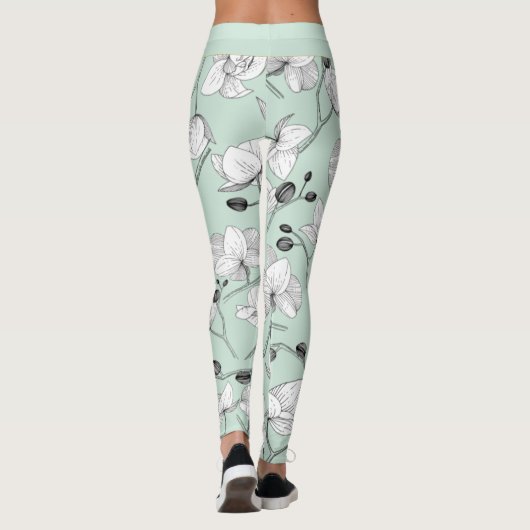 Schwarz & Weiß elegante Orchideen florale moderne Leggings (Rückseite)