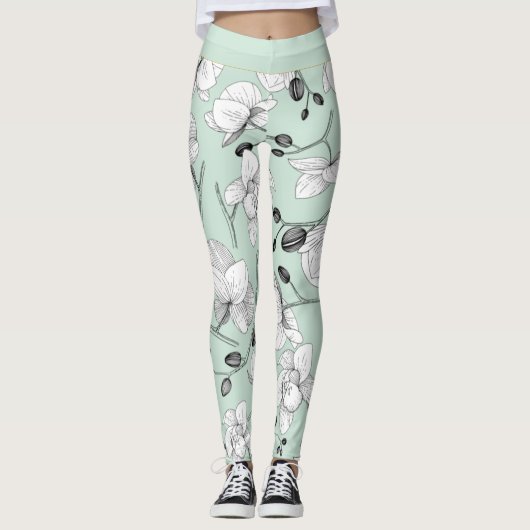 Schwarz & Weiß elegante Orchideen florale moderne  Leggings (Vorderseite)