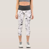 Schwarz-Weiß elegante Orchideen mit floraler Moder Capri Leggings (Vorderseite)