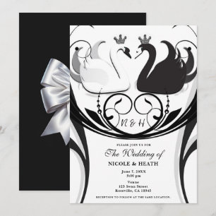 Schwarz & Weiß Elegante Schwanenprinzessin Hochzei Einladung