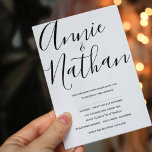 Schwarz-Weiß-Elegante-Script-Hochzeit Einladung<br><div class="desc">Schwarz-Weiß-elegante Script-Einladung Hochzeit . Senden Sie Ihren Freunden und Ihrer Familie diese Schwarz-Weiß-Script Hochzeitseinladung. Die Rückseite der Karte ist schwarz. Passen Sie es an,  indem Sie die Namen der Braut und Bräutigam und Datum und Ort der Hochzeit ändern. Kontaktieren Sie mich für weitere Anpassungen unter mypaperlove2021@gmail.com</div>