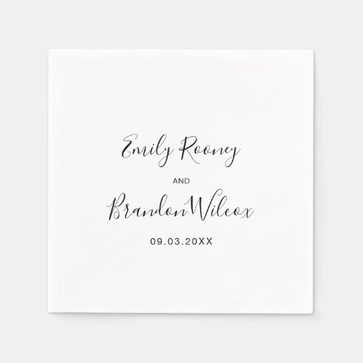 Schwarz-Weiß-elegante Skripte Moderne Hochzeit Serviette (Vorderseite)