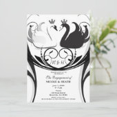 Schwarz-Weiß-Elegante Swan Princess-Verlobung Einladung (Stehend Vorderseite)
