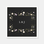 Schwarz-Weiß-Elegante Wildblumen Blumenhochzeit Serviette (Vorderseite)