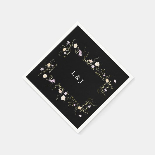 Schwarz-Weiß-Elegante Wildblumen Blumenhochzeit Serviette (Ecke)