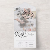 Schwarz-Weiß-Elegante Wirbel Foto Hochzeit All In One Einladung (Innen Boden)