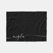 Schwarz-Weiß-Elegante Zarte Signatur-Skript Fleecedecke (Vorderseite (Horizontal))