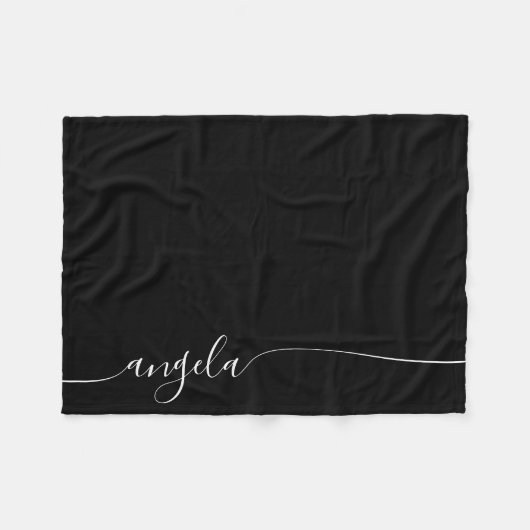 Schwarz-Weiß-Elegante Zarte Signatur-Skript Fleecedecke (Vorderseite (Horizontal))