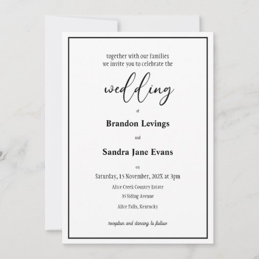 Schwarz-Weiß-Elegantenschrift Einladung (Vorderseite)