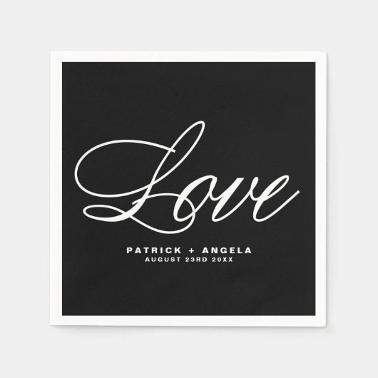 Schwarz-Weiß-Elegantenschrift | Liebe Hochzeit Serviette (Vorderseite)