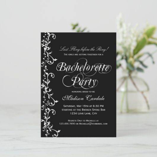 Schwarz-Weiß-Eleganter Junggeselinnen-Abschied Einladung (Stehend Vorderseite)