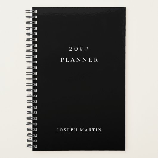 Schwarz-weiß eleganter Minimalist Planer (Vorderseite)