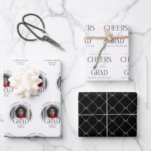 Schwarz-weiß Eleganter, moderner Abschluss Geschenkpapier Set