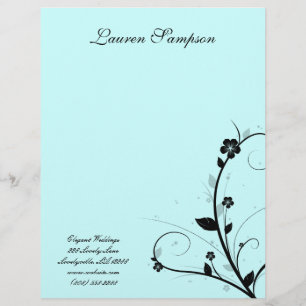 Schwarz Weiß Elegantes Briefkopf Blumenwand Blau 2