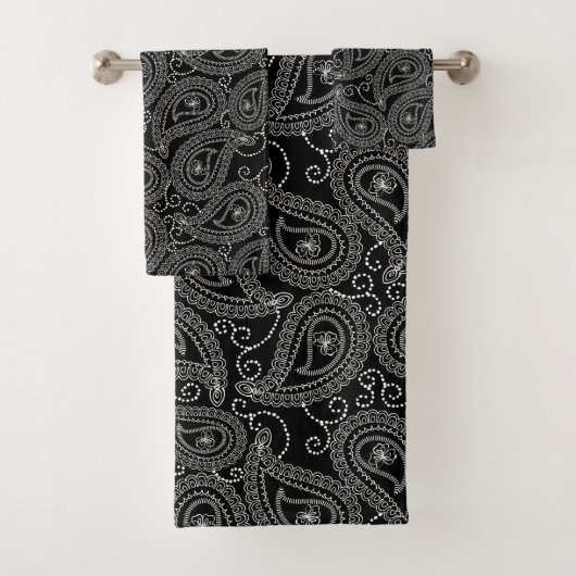 Schwarz-Weiß-elegantes Damask-Muster Badhandtuch Set (Insitu)