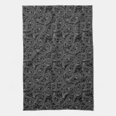 Schwarz-Weiß-elegantes Damask-Muster Geschirrtuch (Vertikal)