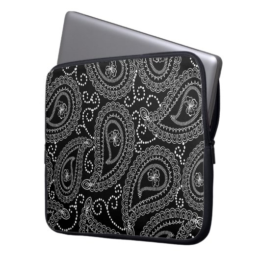 Schwarz-Weiß-elegantes Damask-Muster Laptopschutzhülle (Vorderseite Links)