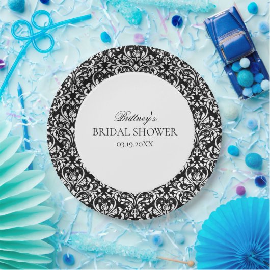 Schwarz-Weiß-elegantes Damaskus-Brautparty Pappteller (Party)