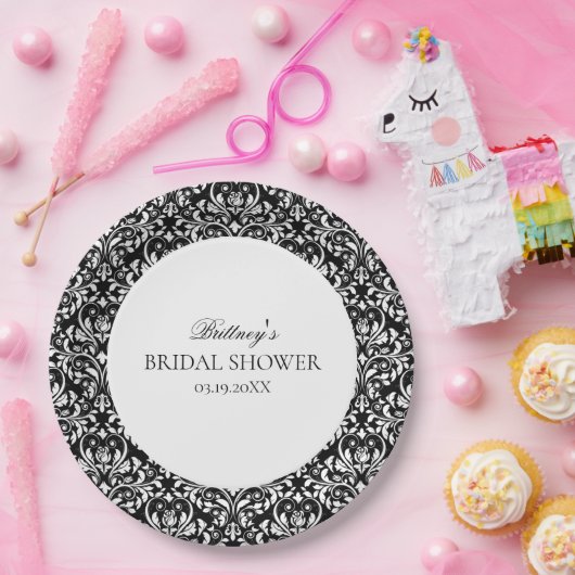 Schwarz-Weiß-elegantes Damaskus-Brautparty Pappteller (Party)