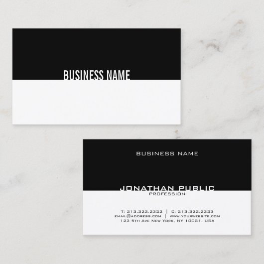 Schwarz-Weiß-Elegantes einfaches Design Modernes C Visitenkarte (Vorne/Hinten)