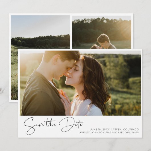 Schwarz & Weiß, elegantes Script 2 - Foto Save the Date (Vorne/Hinten)