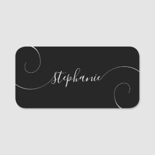 Schwarz-Weiß-elegantes Script Curly Namensschild