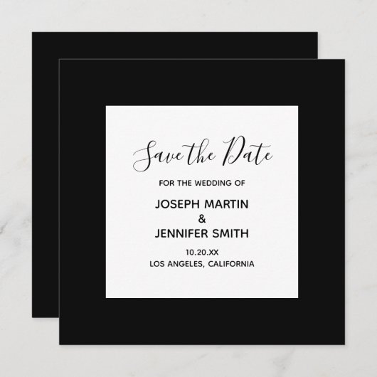 Schwarz-Weiß-Elegantkalligraphie Save the Date (Vorne/Hinten)