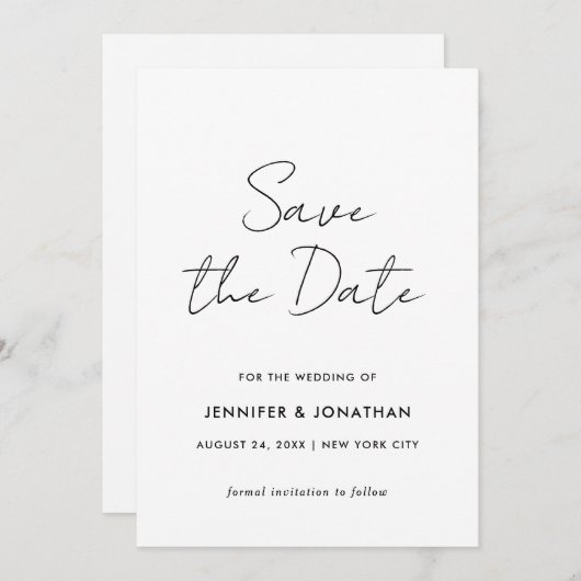 Schwarz-Weiß-Eleganz Modernes Template Minimalisti Save The Date (Vorne/Hinten)