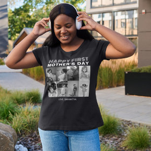 Schwarz-Weiß-Erster Muttertag FotoCollage T-Shirt