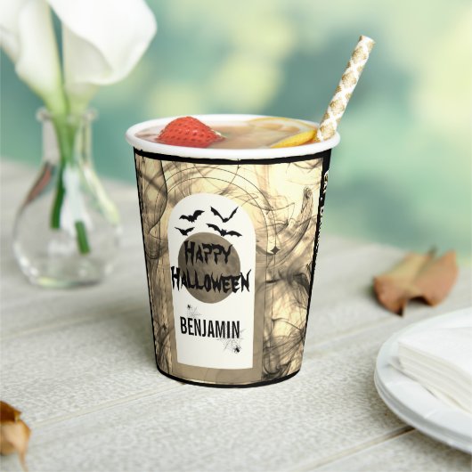 Schwarz-weiß essen Drink und Beängstigend glücklic Pappbecher (In Situ)