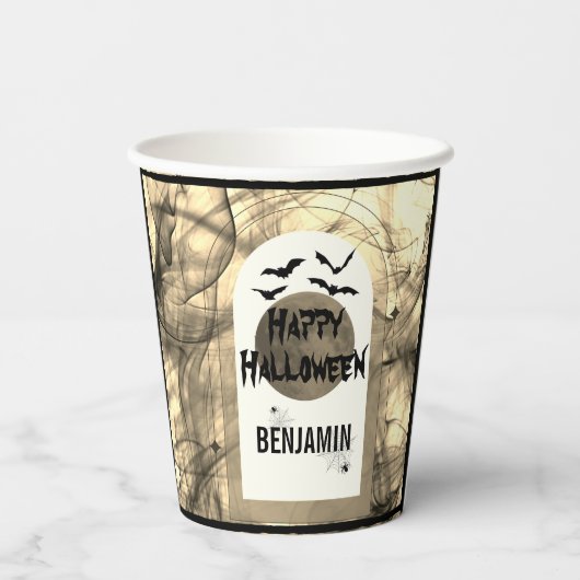 Schwarz-weiß essen Drink und Beängstigend glücklic Pappbecher (Rückseite)