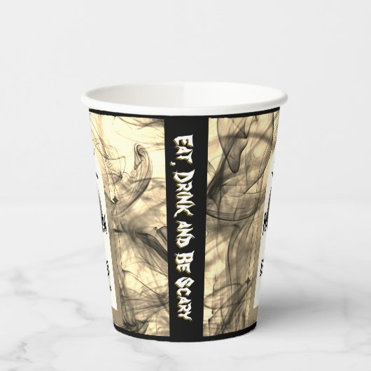 Schwarz-weiß essen Drink und Beängstigend glücklic Pappbecher (Links)