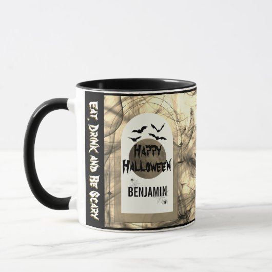 Schwarz-weiß essen Drink und Beängstigend glücklic Tasse (Links)