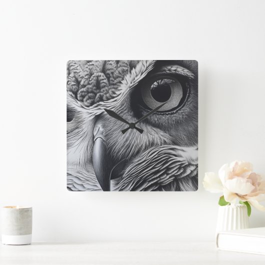 Schwarz-Weiß-Eule-Gesicht Quadratische Wanduhr (Zuhause)